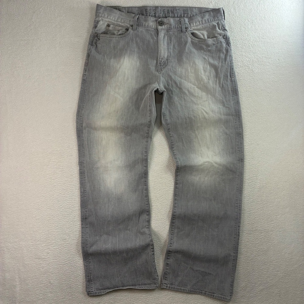 Guess Cliff Bootcut Jeans Men 38x32 Gray Faded Distressed Denim Stretch Y2K